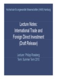 Lecture Notes: International Trade and International Trade and Foreign Direct Investment g