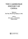 The Cambridge History of China, Volume 9: The Ch’ing Dynasty, Part 2: To 1800