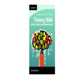 Thinking Skills. Critical Thinking and Problem Solving